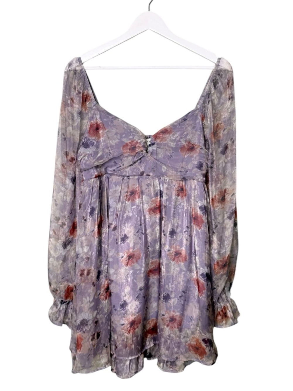 Allison & Kelly Floral Smocked Chiffon Babydoll Mini Dress Purple Orange Size XL